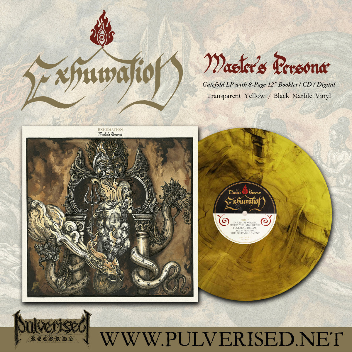 EXHUMATION "Master’s Personae" 12" - Transparent Yellow / Black Marble Vinyl