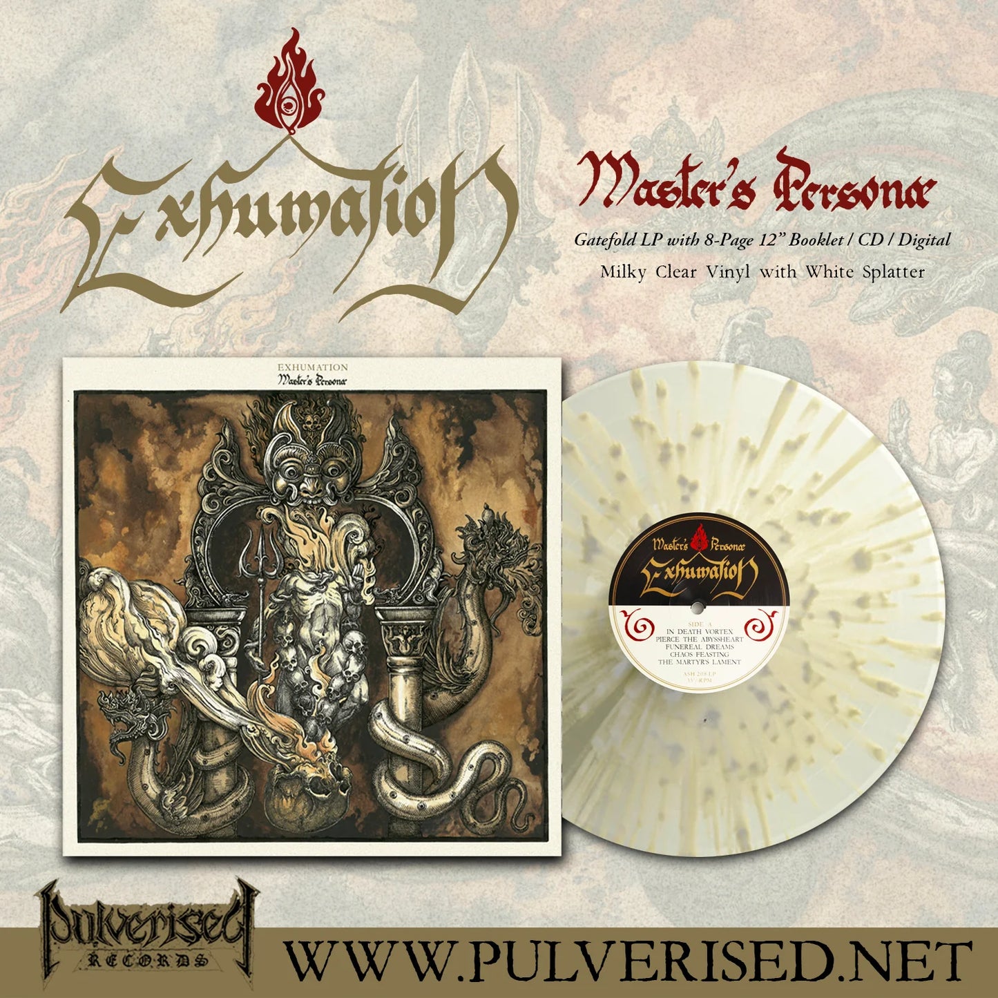 EXHUMATION "Master’s Personae" 12" - Milky Clear Vinyl with White Splatter