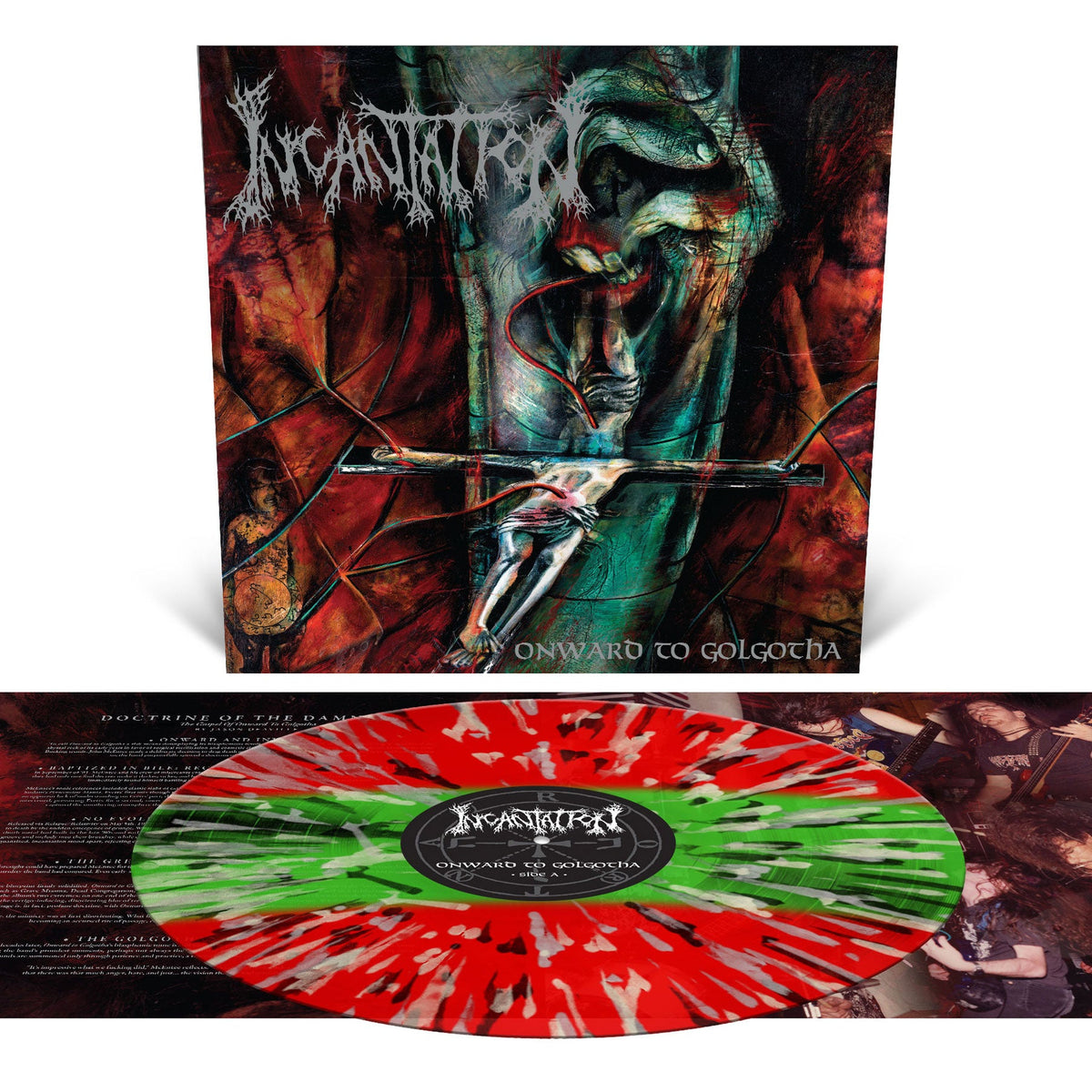 Incantation "Onward to Golgotha" 12" Tri Color Striped with Splatter